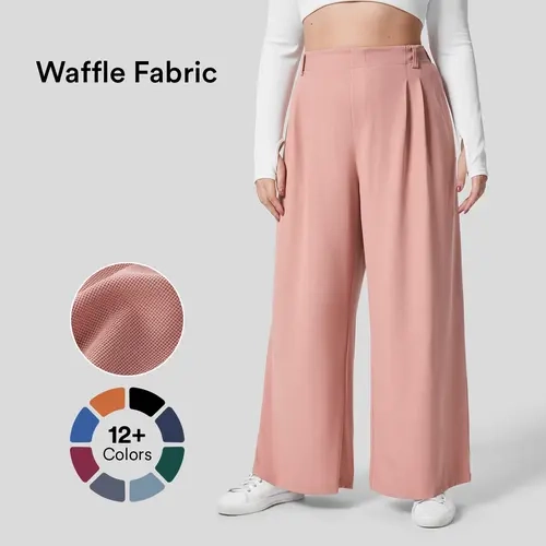 Halara High Waisted Plicated Side Pocket Wide Leg Waffle Casual Plus Size Pants