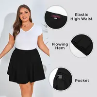 【S-XL&16-28W】Hanna Nikole Women Plus Size Casual Mini Skater Skirt Elastic Lining High Waist Basic Flared Skorts Pleated with Pocket Black Womenswear Palda Fitted Minimalist Bottom mini skirt #DealsForYouDays #SummerWins #thememorialdays