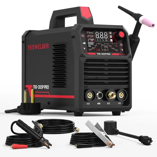YESWELDER TIG-205P-PRO 205Amp DC TIG Welder with Pulse | 3-in-1 Stick/HF TIG/Pulsed TIG | HF Start 110V/220V Digital IGBT Inverter Welding Machine