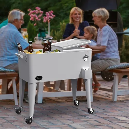 Yitahome Cooler Cart with Bottle Opener Drainage, Portable Patio Cooler on Wheels, Outdoor Beverage Cart Ice Chest Cart