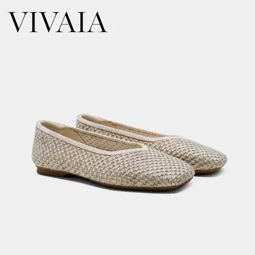 VIVAIA Women's Low-Profile Square-Toe V-Cut Recycled Knit Soft Sole Flats, 1cm/.39'' Footwear with Breathable Fabric Upper, Artemisia Argyi Herbal EVA Foam Insole, Upgraded Rubber Sole, Wide Feet-Friendly Professional Dress Shoes (Margot 3.0)