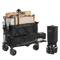 【fathersdaygift】VEVOR Foldable Double Decker Wagon Collapsible Wagon Cart with All-Terrain WheelsHeavy Duty Folding Wagon Cart for CampingShoppingGarden52" Extra Long Extender