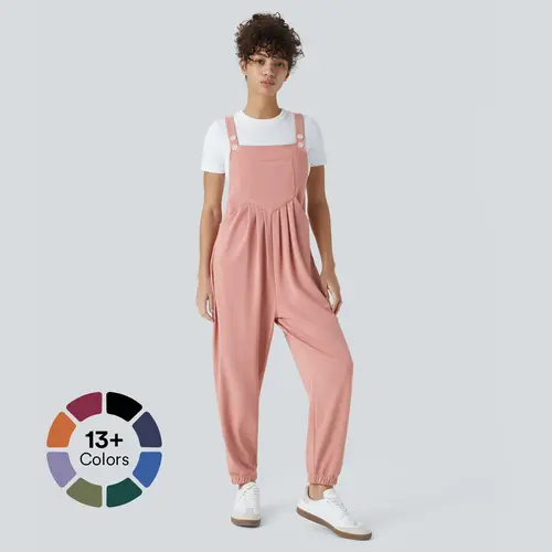 Halara Adjustable Strap Button Multiple Pockets Plicated Waffle Casual Jogger Overalls - Regular Length