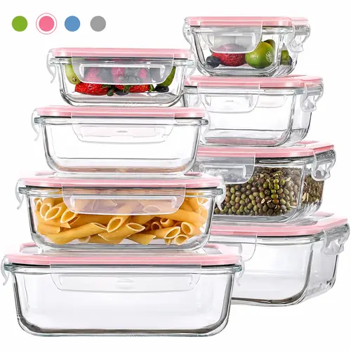 AISOON BPA-Free Glass Food Sealing Containers Set (8/12 Pack) - Airtight, Leak-Proof, Oven-Safe, Transparent Lids, 5-Finger Lock, 5oz to 35.2fl oz, for Kitchen Storage Organization