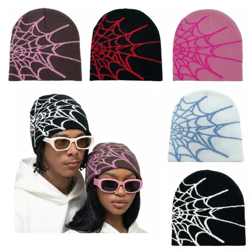 Y2K Geometric Spider Skull Beanie - Unisex 95% Acrylic Soft Bike-Ride Cozy Cap, One Size, Suitable for Skateboarding, Daily Use, Perfect for Festive & Party Gifts