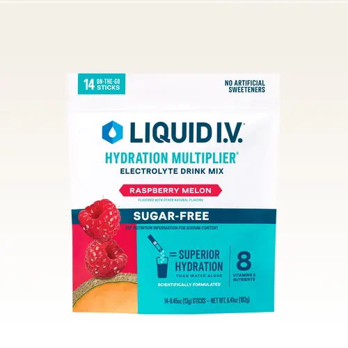 Liquid I.V. Sugar-Free Hydration Multiplier - Raspberry Melon - Hydration Powder Packets | Electrolyte Powder Drink Mix | Convenient Single-Serving Sticks | 8 Vitamins & Nutrients | 1 Pack (14 Servings)​