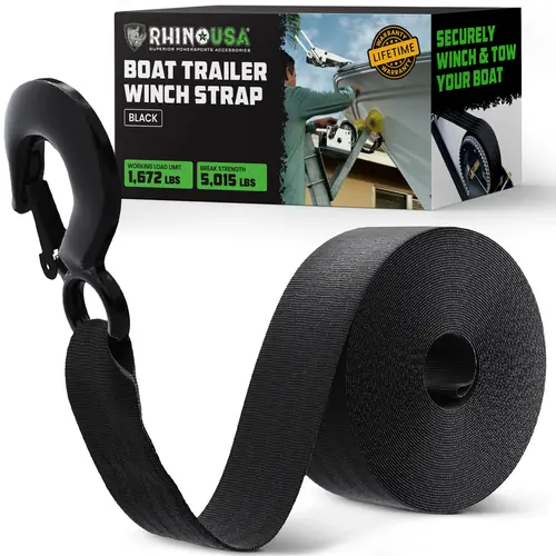 Rhino USA Boat Trailer Winch Strap (2 Inch x 20 Foot) - 5,016lb - 10,000lb Maximum Break Strength - Ultimate Marine Whinch Pulley Straps for Pontoon, Waverunner, Fishing Boat