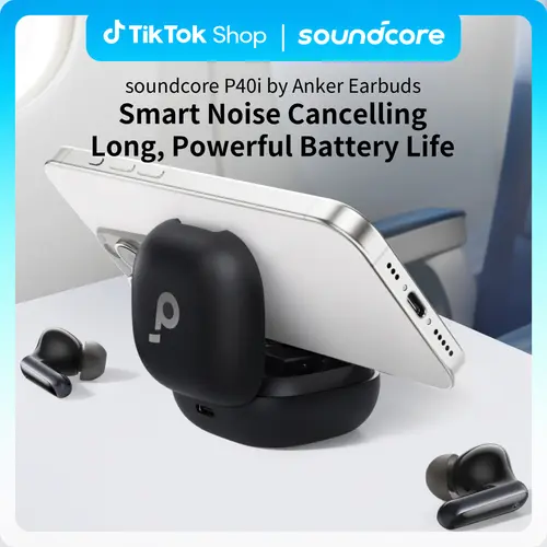 SOUNDCORE P40i Wireless Earbuds ANC 60H, for Travel & Sport, Adaptive Noise Cancelling, Heavy Bass Sound, 2-in-1 Case Phone Stand, Bluetooth 5.3, 6-Mic AI Call Clarity, Wireless Charging