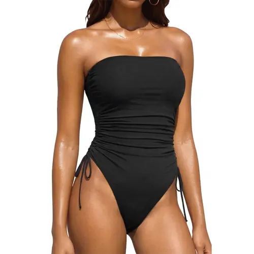 Yonique Women Strapless Tummy Control One Piece Swimsuit Bandeau Bathing Suit Cheeky Vacation Swimwear for Women SwimWeek DealsForYouDays