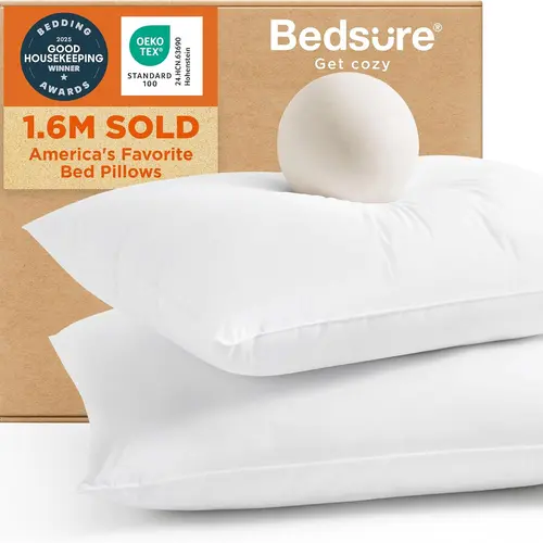 【Fall Deals For You】Bedsure Down Alternative Pillows for Sleeping Set of 2 - Dual Firmness, Shakable Plush Texture Fill, Hotel Quality, Soft, Breathable, Support Neck, Cozy Rest for Side/Back Sleepers, Machine Wash, Tumble Dry Low
