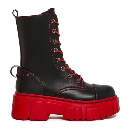 Devil Games Mismatched Combat Boots - Red