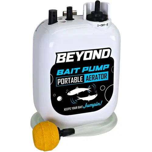 Beyond Bait Pump - 2-Speed Battery-Powered Live Bait Aerator with Waterproof Seal Motor Protection, Stainless Steel Bucket Clip Mount, XL Stone Coverage, Water Circulation Pump, Water Resistant Design for Fishing Equipment