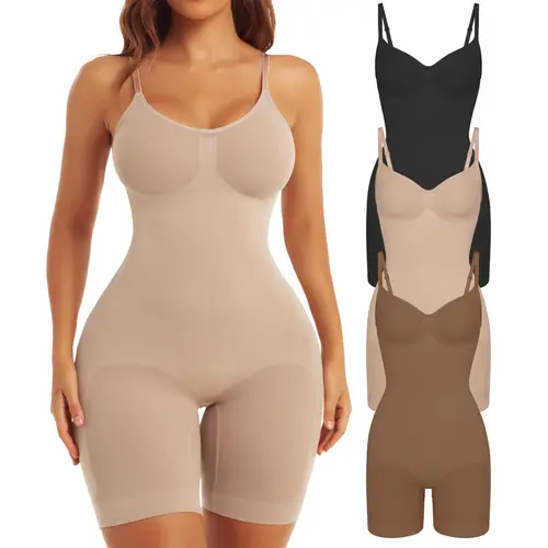Women's Bodysuit Shapewear - Seamless Compression Minimalist Smooth Silky Ultra-Stretch Full Body Faja Body Shaper, Tummy Control, Butt Lifting, Hip Enhancing, Thigh Slimming, Adjustable Straps, Soft Breathable Mesh Fabric for Summer Clothes for Women