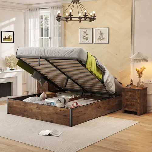 AMERLIFE Lift Up Storage Bed, Full Bed Frame with Storage Underneath, Wooden Platform Bed Frame, Solid Wood Slats Support, No Fixed Headboard Furniture Home/Best Gift Ideas/Christmas Gifts[TikTokShopFallDealsForYou]