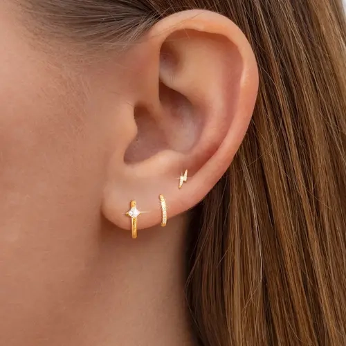 Dearmay Women's 3-Pair Brass Earring Stacking Set - Elegant Dainty Studs, Trendy Small Layered Greenish Spring Drop Earrings, Hypoallergenic Lightweight Cartilage Huggies, Daily Gift