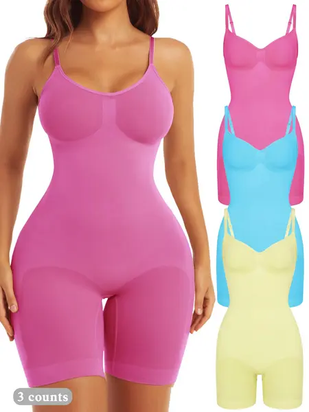 Women's Solid Backless Spaghetti Strap Seamless Shapewear Romper, Casual Comfy Tummy Control Hip Lifting Shaper for Daily Wear, Ladies Shapewear for All Seasons, Body Shaping Underwear