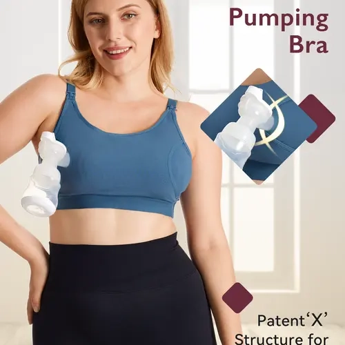 Momcozy Hands-Free Pumping & Nursing Bra, Patent-Protected X-Support, 93% Cotton All-Day Comfort, One-Step Nursing Clasp, Fits Spectra Medela Lansinoh Avent & More HF008/YN08 Maternity  Undies Postpartum Outfits