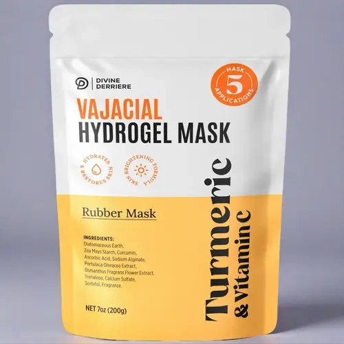 Divine Derriere DOWN THERE CARE - 10-MINUTE GET GLEAMIN VAJACIAL MASK, Hydrating Turmeric & Vitamin C Hydro Jelly Mask for Post Shaving Waxing - Moisturizing Vajacial, Hydrating Skincare Plant Based Organic Moisture, Moisturizer, Hydrate 200g