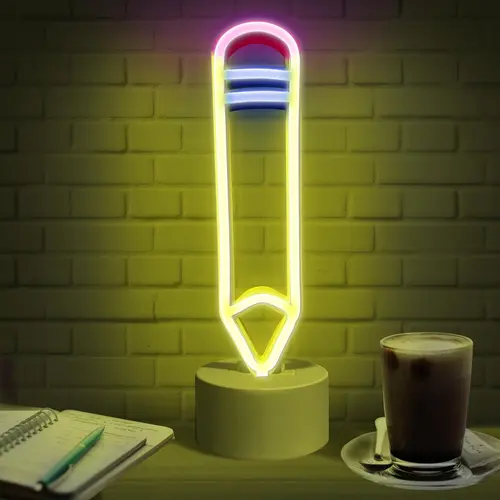 Pencil LED Neon Light - Cordless Desktop Lamp with Stand, USB-Battery Powered, Colorful Lighting, Interior Decorative Light for Room & House, Office Novelty Gift for Teens-Adults, Interior Led Lights
