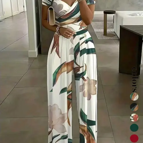 Women's Floral Print One Shoulder Wrap Jumpsuit, High Waist Fitted Long Pants, Boho Style Cap Sleeve, Sexy Fashion for Women, Breathable, Bohemian