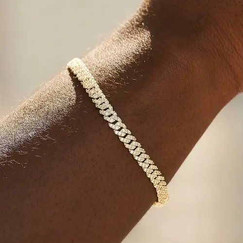 GLD Micro Diamond Prong Cuban Bracelet  18k Yellow Gold Plated - 6mm Width, Iced Out CZ Stones, Versatile Jewelry for Any Outfit  - Perfect Gift