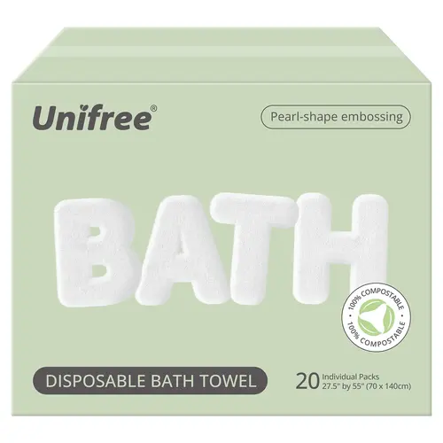 [ZS] Unifree Disposable Bath Towel - 27.5"x55", 20 Individually Packed Personal Absorbent Thickened Plant Based Viscose Travel Towels, Portable for Travel, Gym Use, home essentials, gift ideas, cozy home,  Absorbent Thickened Towels, Hiking Towels