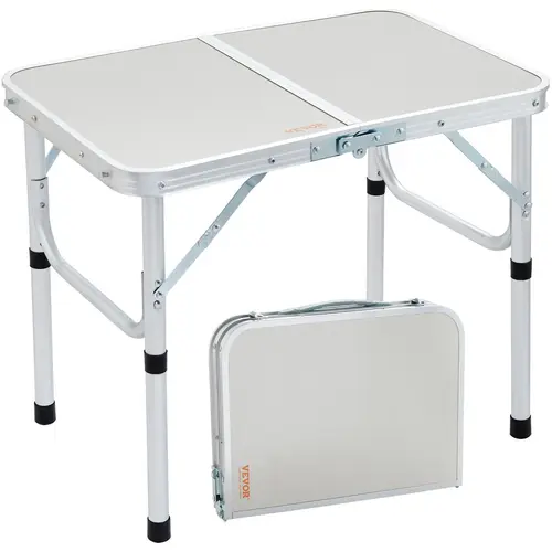 VEVOR Folding Camping Table, TikTokShopBlackFriday, Adjustable Height Outdoor Portable Side Tables, Lightweight Fold Up Table, Aluminum & MDF Ultra Compact Work Table, For Cooking, Beach, Picnic, Travel, 24x16 inch, Silver