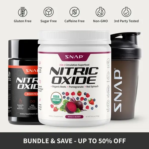 Snap Supplements - Berry Flavor Nitric Oxide Beets + Nitric Oxide Booster 60ct With FREE Shaker (14oz) - Natural Supplement Bundle