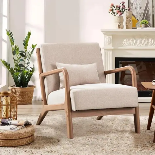 EBELLO Hertford Mid-Century Modern Accent Chair, Durable Seating with Solid Wood Frame, Comfy Fabric Living Room Chair for Living Room Decor, Easy-Assembly Lounge Reading Armchair