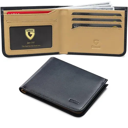 GSOIAX Men's Classic Full Genuine Cowhide Bifold Wallet - Durable Leather, Ultra-Thin RFID Blocking, Everyday Carry Luggage & Bags Accessory with Gift Box, Leather Cash Wallet for Long Use