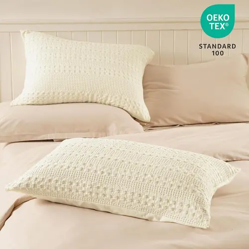 PHF 100% Cotton Waffle Weave Pillow Shams - 2-Piece Standard Size Bed Linens Set, Stock Up Sale, Solid Back, Soft Breathable, Skin-Friendly, 3D Puff Texture, No Filling, Machine Washable, Classic Casual Chic Decor