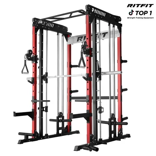 RITFIT Upgrade M1 Pro 2.0 Adjustable Stainless Steel Heavy-Duty Smith Machine - Compact Modern Power Cage, Multifunctional Squat Rack with Storage Hooks, Hard Chrome Rods Resist Wear, Home Gym Workout Machines for Home Work Out Equipment