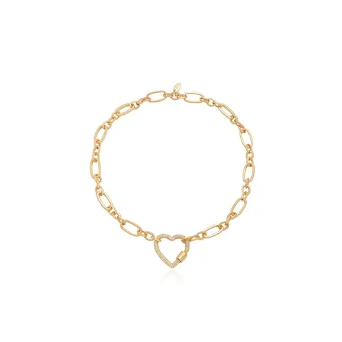 Ettika Open Heart Lock Necklace for Women – 18k Gold Plated Brass & Steel Chain with CZ Accents