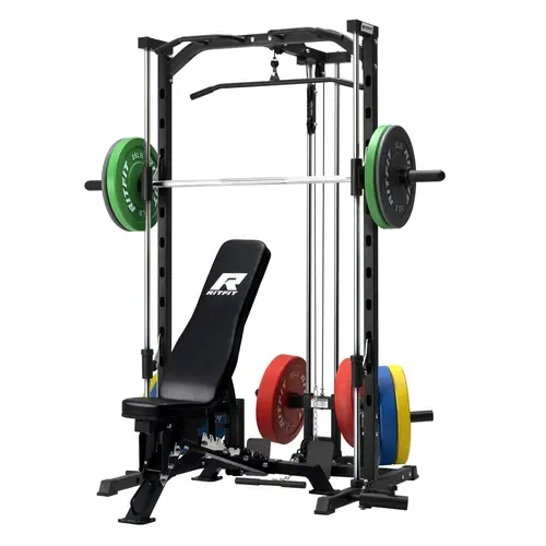 RITFIT PSR05 Smith Machine Kit - 1000 lbs Weight Lifting Package with 13 Accessories Included, Lat Pulldown System, Pull Up Bar, Squat+Pull Combos, 44" Depth for Tight Spaces, Home Gym Exercise Equipment for Strength Training