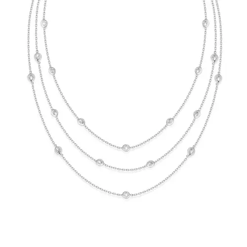 Ettika Crystal Dotted Layered Necklace - 18k Gold Plated Brass Cubic Zirconia Women's Jewelry with 3" Extender and Lobster Clasp Iced Out Chains