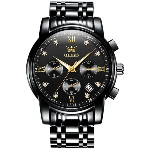 OLEVS Fashions Men's Stainless Steel Chronograph Watch Big Face Luxury Waterproof Date Diamond Roman Arabic Numerals Dial Dress Watch for Men
