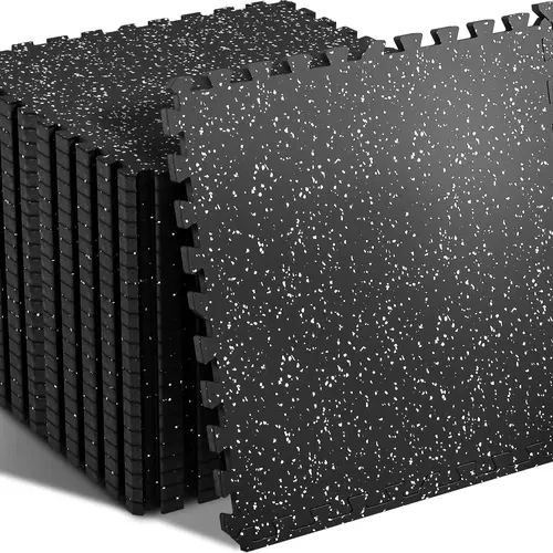 SUPERJARE 0.56-Inch Thick Interlocking EVA Foam Exercise Equipment Mats, Rubber Top Layer, 24x24 in Protective Flooring Tiles for Home Gym Use
