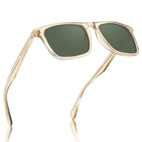 CARFIA Male Classic Sunglasses - Retro Look, Hand-Crafted Full Rim Hypoallergenic Natural Material Acetate Frame, UV400 Shields Eyes From Harsh Rays Polarized Lens, Black Frame Grey Lens, Casual Outdoor Fashion Eyewear