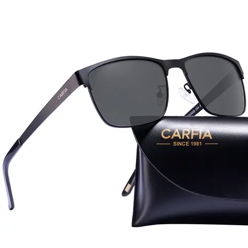 CARFIA Men's Classic Square Metal Sunglasses - Stainless Steel-Alloy Corrosion-Resistant Finish, 2-Tone Plated Chiseled Temples, 3D Pattern, TAC Glass Polarized UV400 Blocker Lenses, Good Coverage, Comfortable Driving Outdoor Eyewear