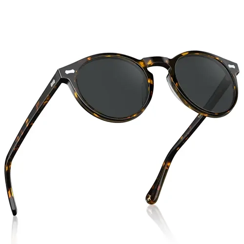 CARFIA Unisex 80s Retro Round Polarized Sunglasses - Handcrafted Full Rim Acetate Hypoallergenic Frame for Sensitive Skin, Lightweight UV400 Blue Light Blocking Lenses, Natural Material, Designer-Inspired Chic Style, Soft Lenses Wipe Clean for Easy Care