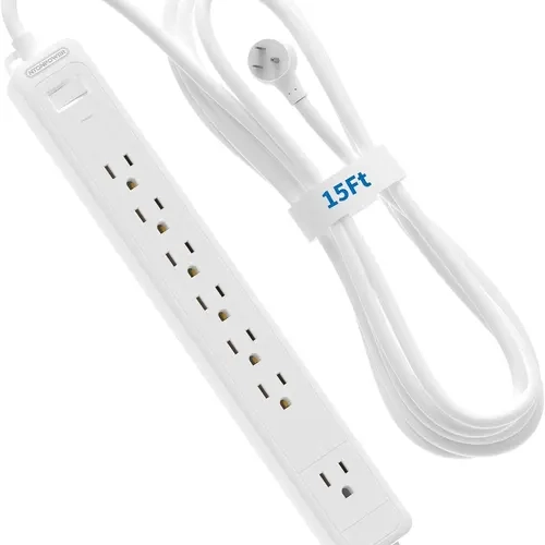 NTONPOWER Power Strip 10 ft Long Extension Cord, Low Profile Flat Plug, 15A Circuit Breaker for Office Home Theater, 1080 Joules, White