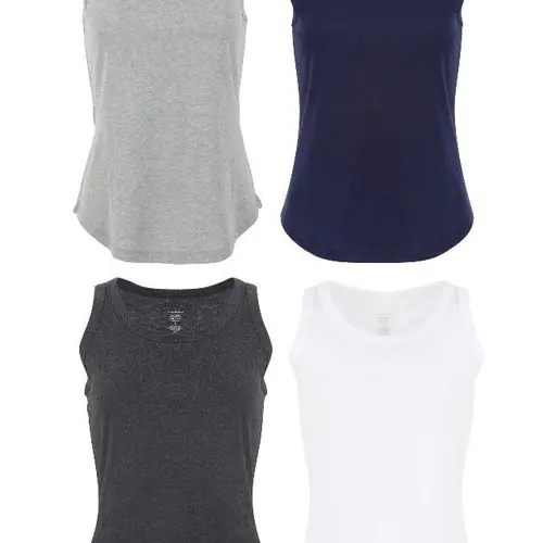 Urban Diction Scoop Neck Tank Tops Packs- Set of Four, Multi Colors Basic Soft Comfort Sleeveless Tops Casual Womenswear Colorful Cotton