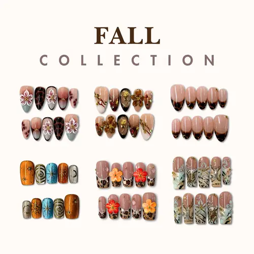 NailPhoria GILDED AUTUMN COLLECTION - Handmade Press-On Nails | Reusable, Salon-Quality, Long-Lasting, Glossy Design Nail Art Decoration