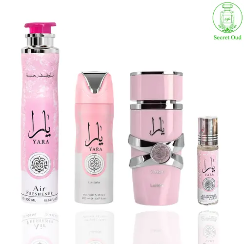 Yara Perfume + Yara Deodorant + Yara Air Freshene + Yara Roll-on -- by Lattafa -- 4 Piece Bundle