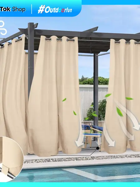 【SummerVibes】Easy-Going Patio Curtains - Waterproof, Windproof, Thermal Insulated Pool Curtain with Grommet Top and Tab Bottom for Patio, Pergola