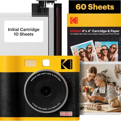 KODAK Mini Shot 4 ERA 4PASS 2-in-1 Instant Camera and Photo Printer (4x4) (Camera + 70 Sheets)
