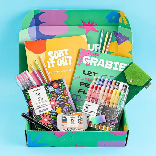 Grabie Art Club Box - Let Your Feelings Flow, Dive into the Therapeutic Power of Art, Back to School, Class Reward Gift Idea, Art Crafting Kit, Art Materials