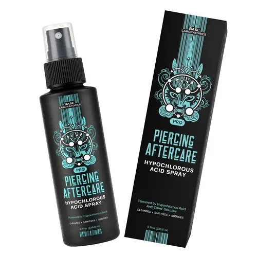 Base Laboratories Pro Piercing Care Hypochlorous Acid Spray – HOCL + Saline Mist for Ear, Nose, Cartilage & Body Piercings, Alcohol-Free No-Touch Spray, 8 fl oz