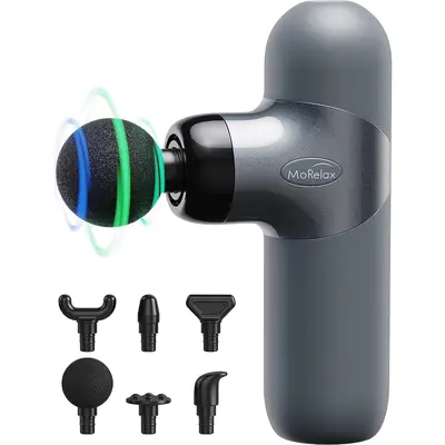 Cotsoco Portable Massage Gun, Rechargeable Mini Muscle Massager for Back Neck Shoulder, with 6 Massage Heads 4 Speeds, Gift for Men Son Daughter