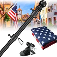Barcetine American Flag Pole Set with Embroidered US Banner Kit - Heavy Duty Anti-Tangle Aluminum Alloy Sectional Flagpole, Weather Resistant Flag, Stainless Steel Mounting Bracket for Outdoor House Porch Decor, Outdoor Decor fathersdaygift,summerwins,cam